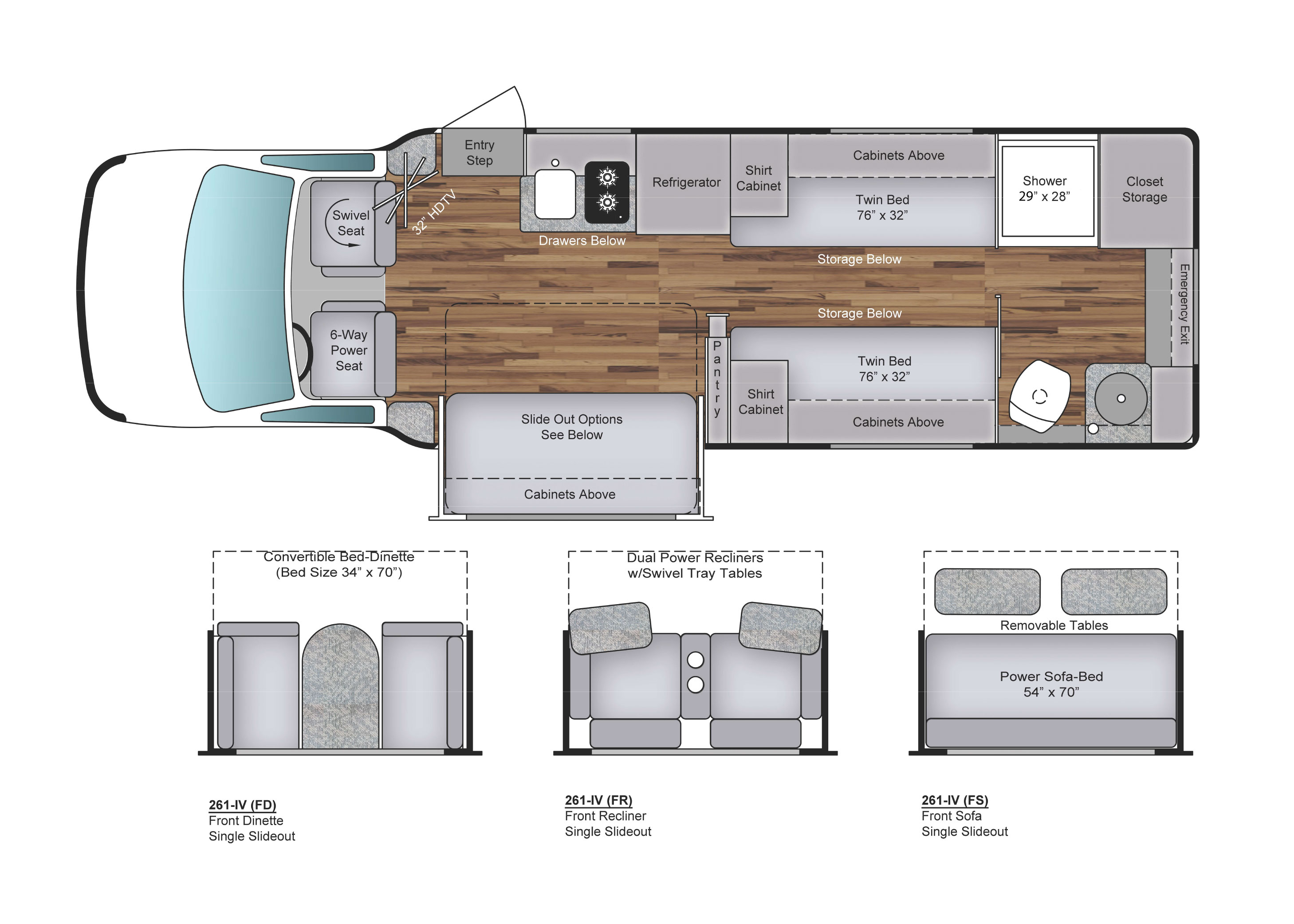 Coach House Platinum 261XL DT, RT, ST Floorplan